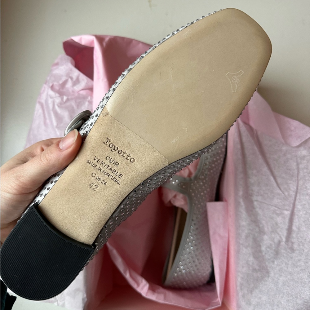 NWB Repetto Gray and Silver Georgia Mary Jane Ballerina Flats - Picture 4 of 9